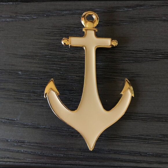 Sea Sailboat Anchor Brooch Pin Gold Tone Ivory Enamel Nautical Costal Cruise Wea - Picture 1 of 5